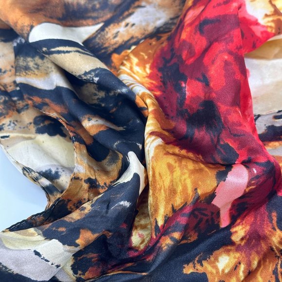 Boutique Silk Blend Multi Color Brown Yellow Red Abstract Print Scarf - Picture 4 of 8